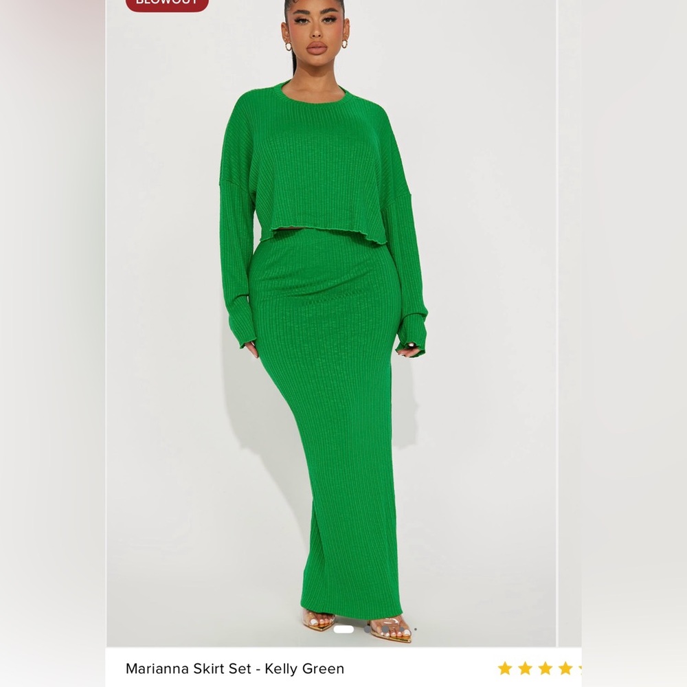 Fashionova Green Ribbed Knit Skirt Set - Picture 2 of 3